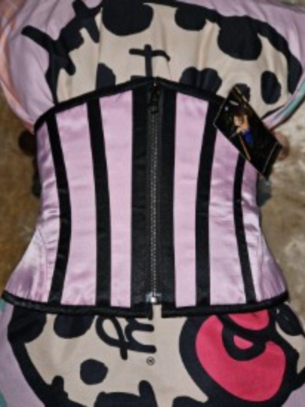 NWT 28/L Temptress Pink/Black Tight lacing steel boned Corset waist Belt